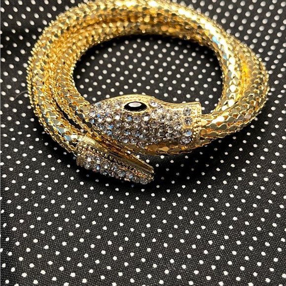 2296-ATT Inlaid Rhinestone Gold Tone Snake Bangle Bracelet - Picture 6 of 12